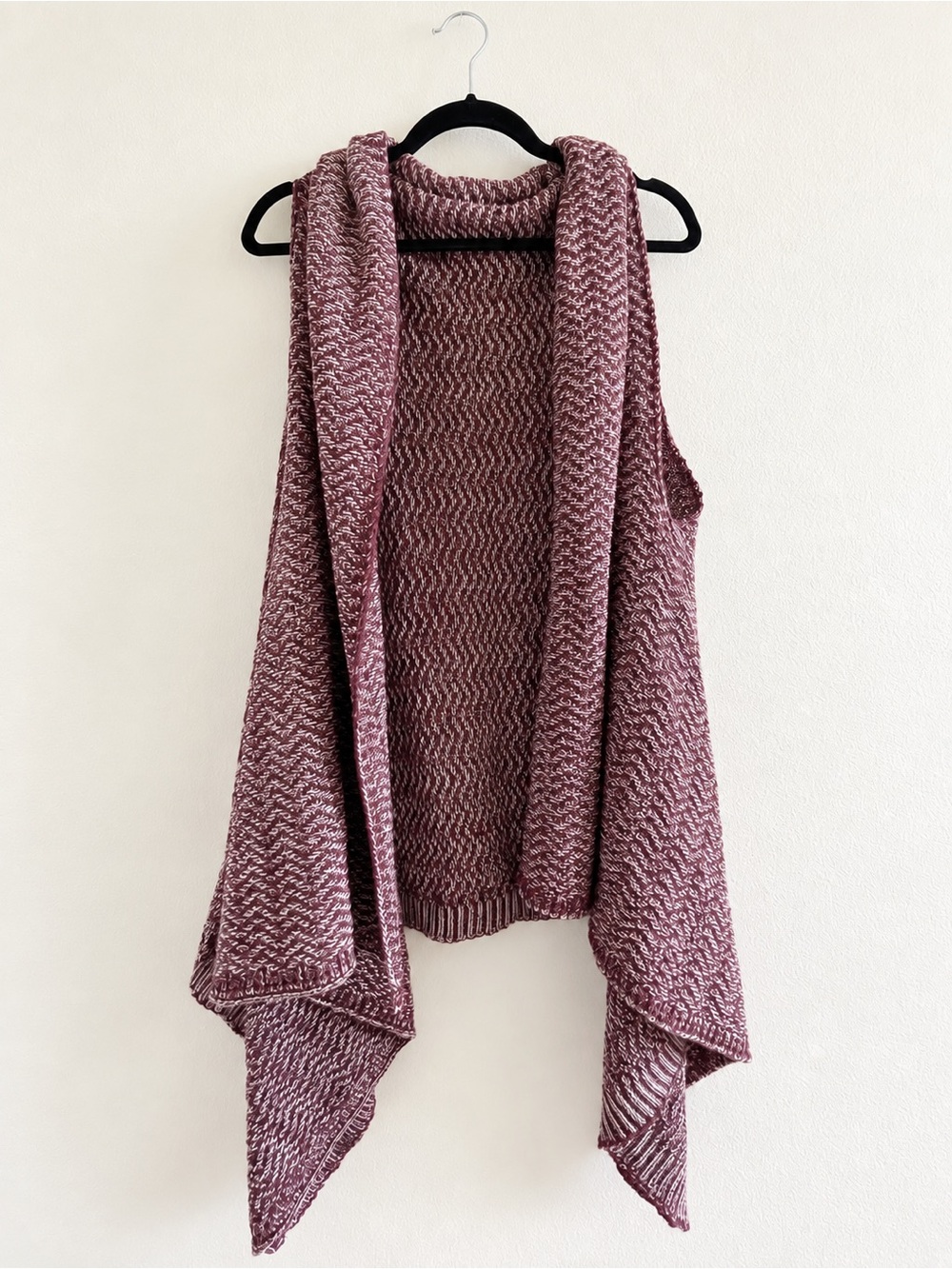 Open-Front Marled Mauve Knit Vest Cardigan